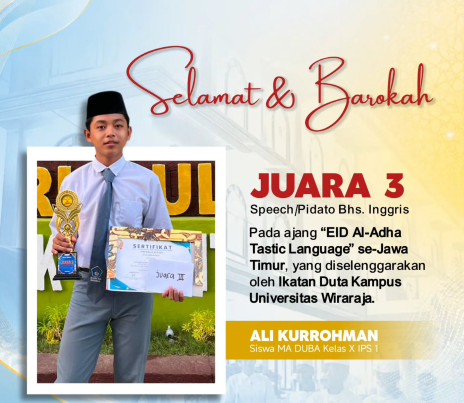 Siswa MA Darul Ulum Banyuanyar Raih Juara 3 Pidato Bahasa Inggris Tingkat Jawa Timur